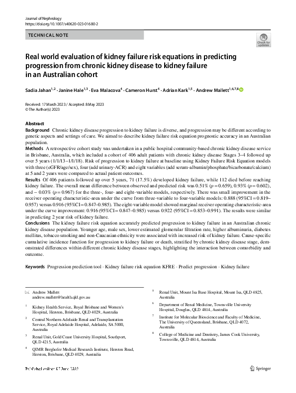 (PDF) Real world evaluation of kidney failure risk equations in ...