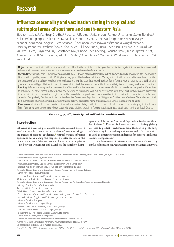 (PDF) Influenza seasonality and vaccination timing in tropical and ...