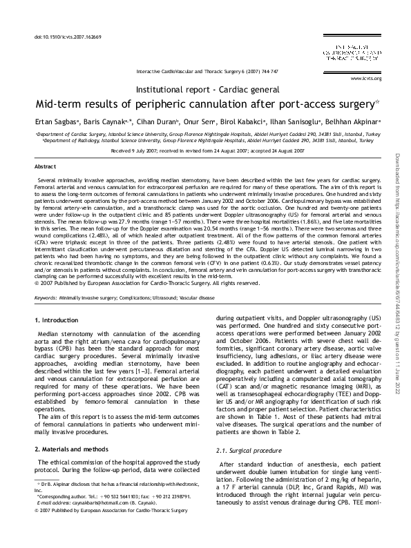 (PDF) Mid-term results of peripheric cannulation after port-access surgery