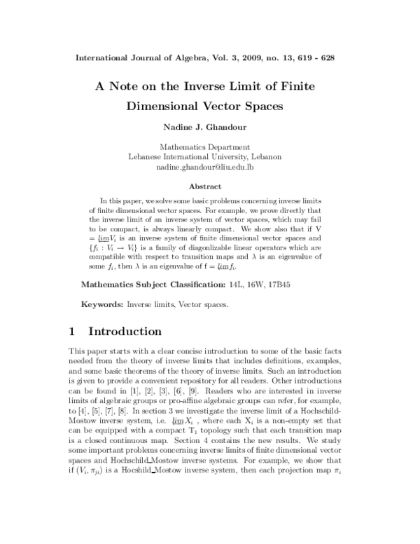 (PDF) A Note on the Inverse Limit of Finite Dimensional Vector Spaces