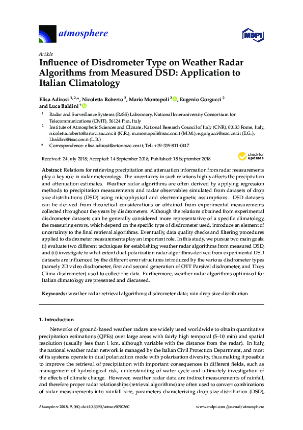 (PDF) Influence of Disdrometer Type on Weather Radar Algorithms from ...