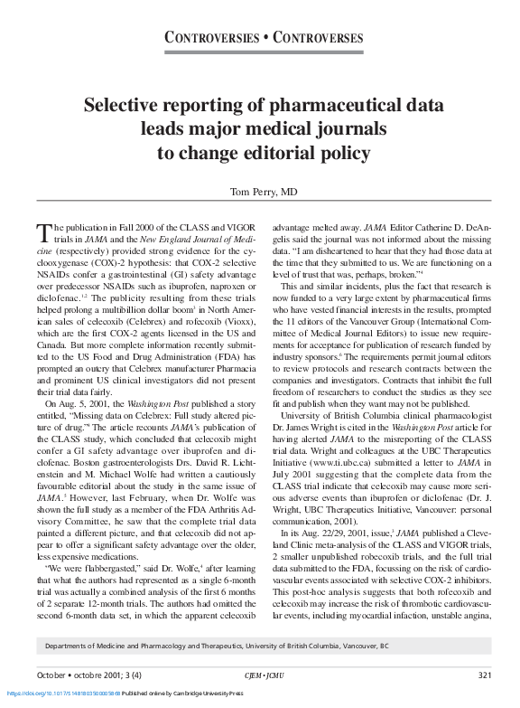 (PDF) Selective reporting of pharmaceutical data leads major medical ...