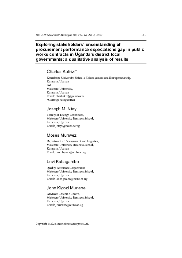 (PDF) Exploring stakeholders' understanding of procurement performance