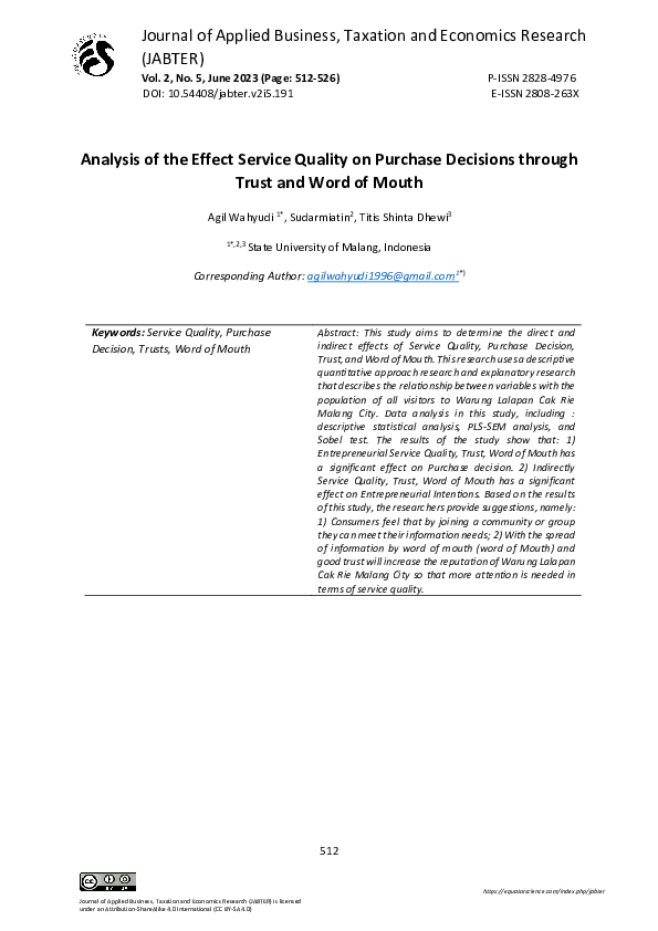(PDF) Analysis of the Effect Service Quality on Purchase Decisions ...