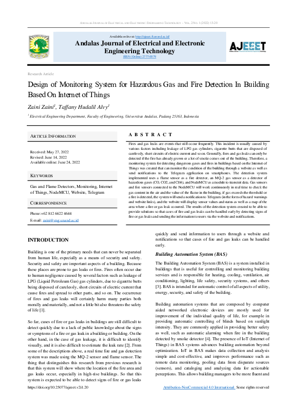 (PDF) Design of Monitoring System for Hazardous Gas and Fire Detection ...