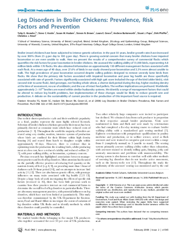 (PDF) Leg Disorders in Broiler Chickens: Prevalence, Risk Factors and ...