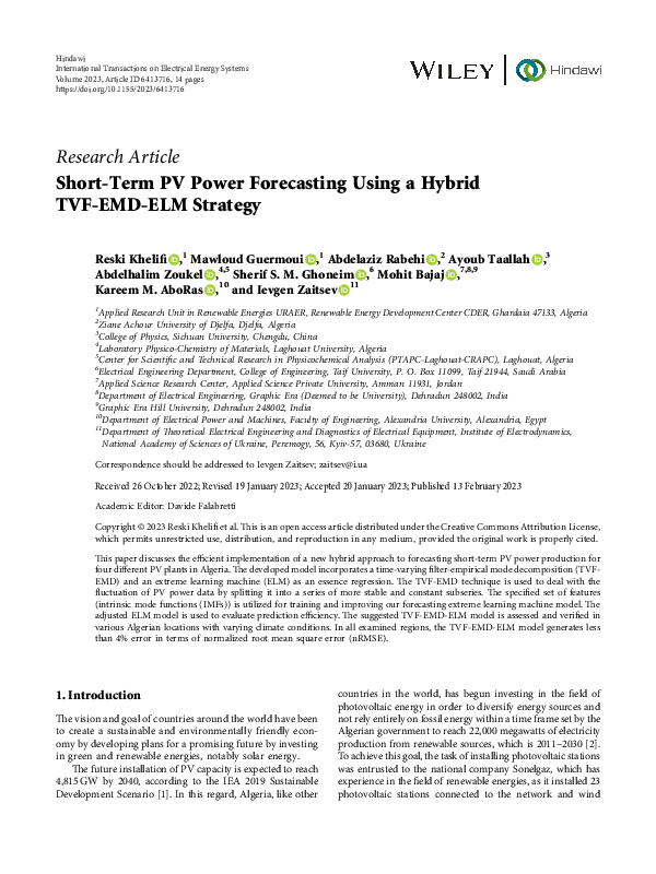 (PDF) Short-Term PV Power Forecasting Using a Hybrid TVF-EMD-ELM Strategy