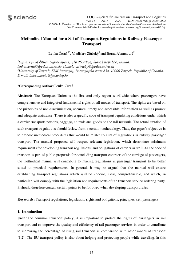 (PDF) Methodical Manual for a Set of Transport Regulations in Railway ...