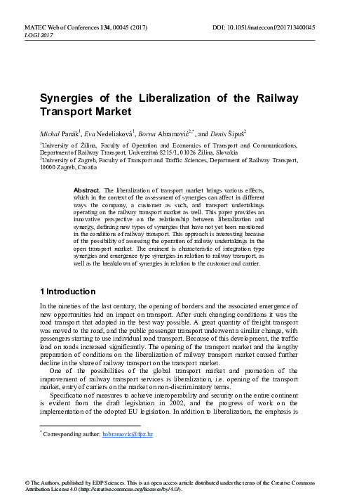 (PDF) Synergies of the Liberalization of the Railway Transport Market