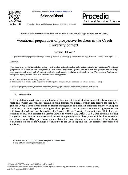 (PDF) Vocational Preparation of Prospective Teachers in the Czech ...