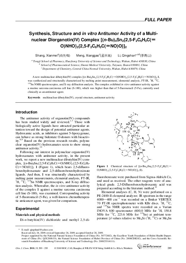 (PDF) Synthesis, Structure, and in vitro Antitumor Activity of Some ...