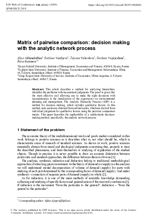 (PDF) Matrix of pairwise comparison: decision making with the analytic ...