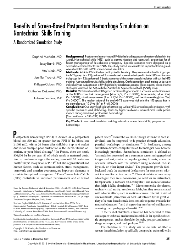 (PDF) Benefits of Screen-Based Postpartum Hemorrhage Simulation on ...