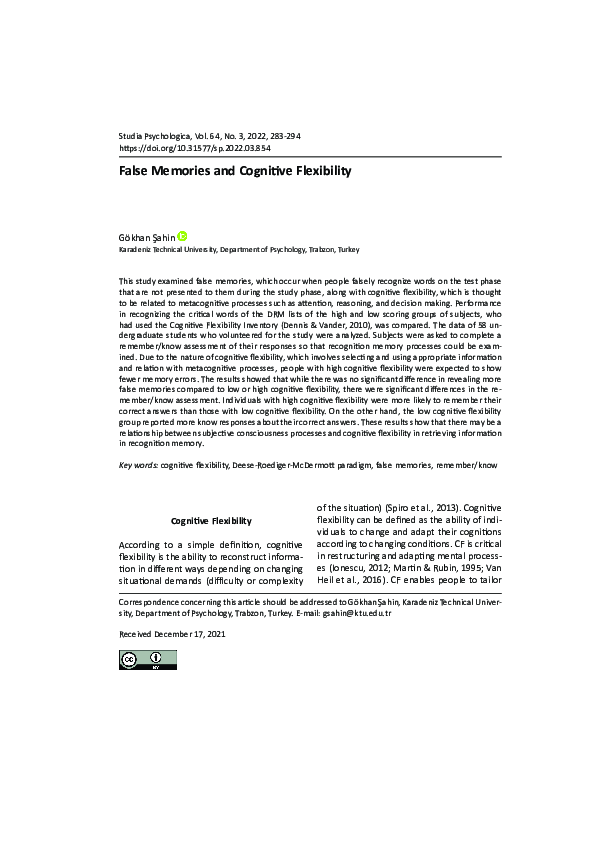 (PDF) False Memories and Cognitive Flexibility