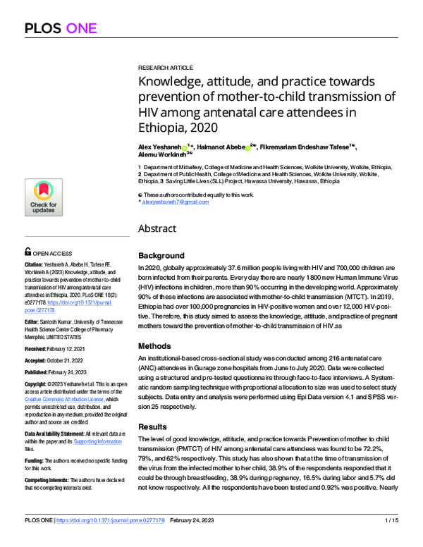 (PDF) Knowledge, attitude, and practice towards prevention of mother-to ...