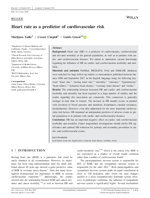 (PDF) Heart rate as a predictor of cardiovascular risk