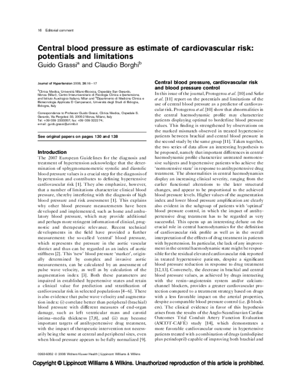 (PDF) Central blood pressure as estimate of cardiovascular risk ...