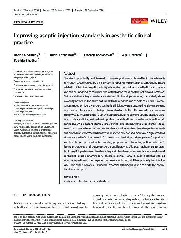 (PDF) Improving aseptic injection standards in aesthetic clinical practice