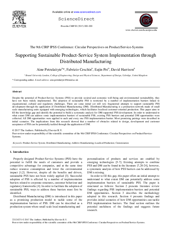 (PDF) Supporting Sustainable Product-Service System Implementation ...