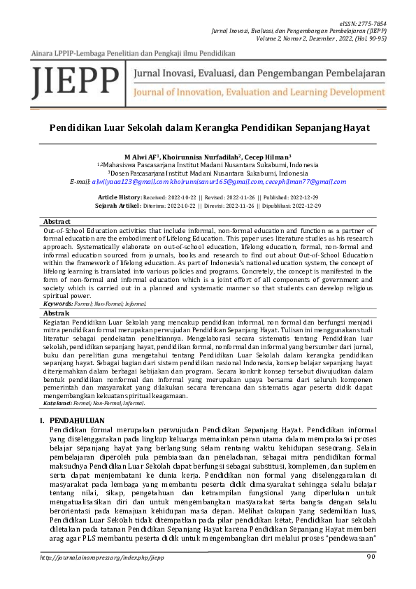 Pdf Pendidikan Luar Sekolah Dalam Kerangka Pendidikan Sepanjang Hayat