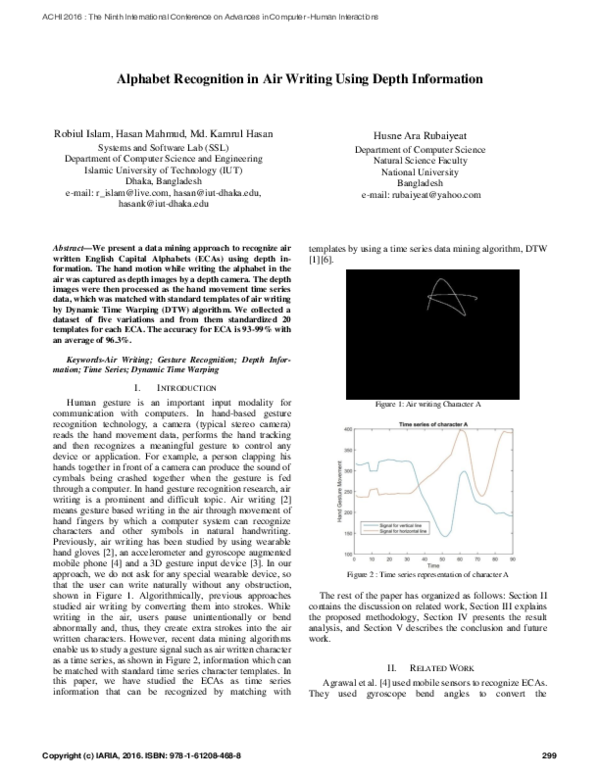 (PDF) Alphabet Recognition in Air Writing Using Depth Information