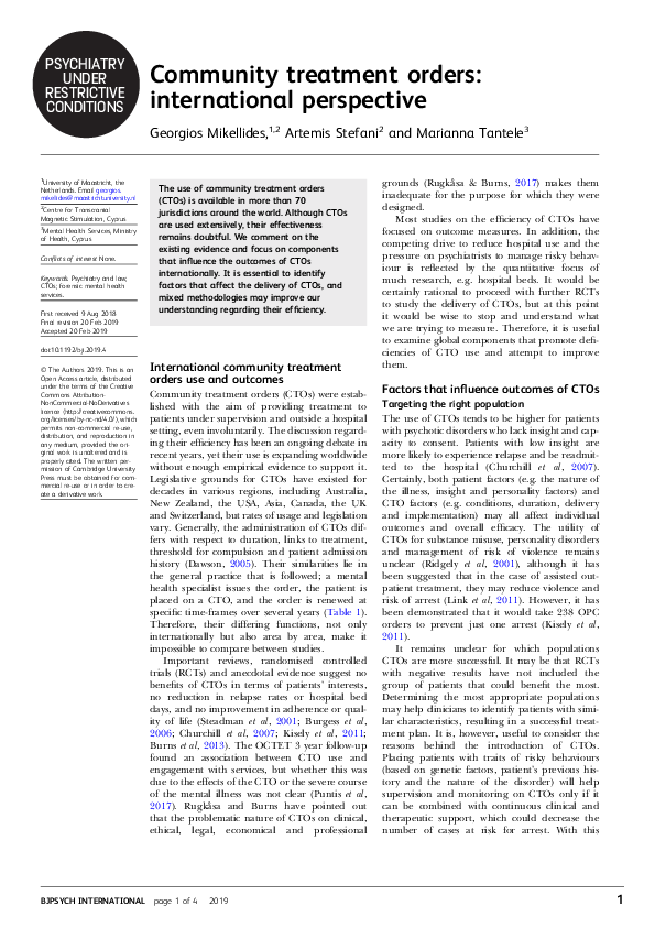 (PDF) Community treatment orders: international perspective