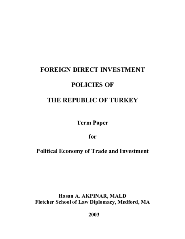 (DOC) Foreign Direct Investment Policies of the Republic of Turkey ...