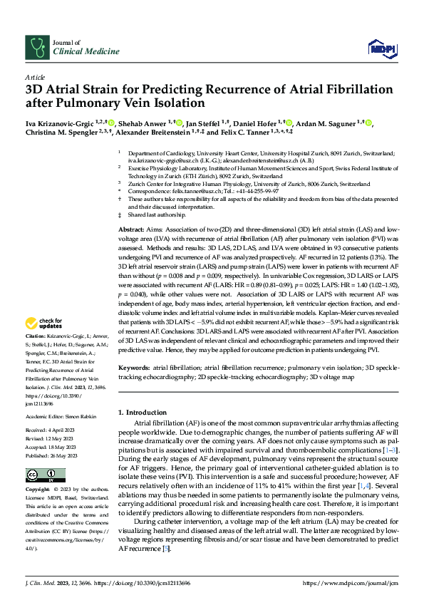 (PDF) 3D Atrial Strain for Predicting Recurrence of Atrial Fibrillation ...
