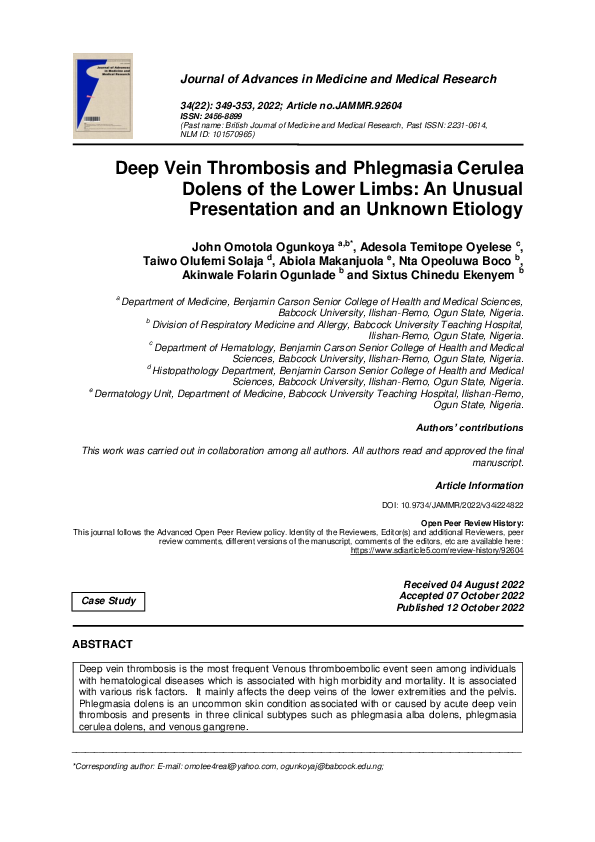 (PDF) Deep Vein Thrombosis and Phlegmasia Cerulea Dolens of the Lower ...