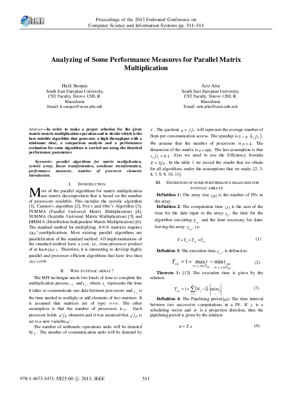(PDF) Analyzing of some performance measures for parallel matrix ...