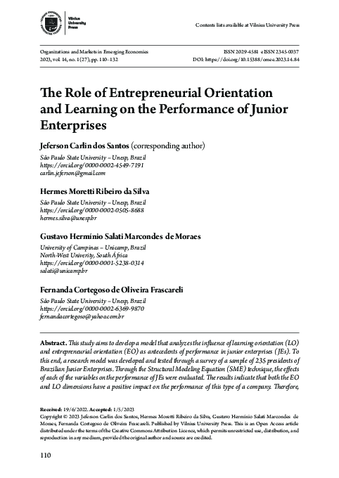 (PDF) The Role of Entrepreneurial Orientation and Learning on the ...