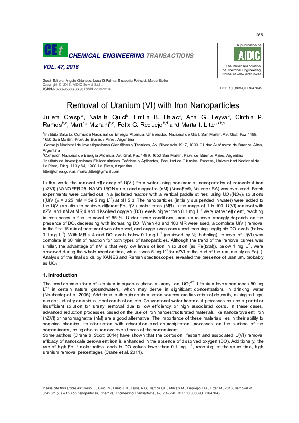 (PDF) Removal of Uranium (VI) with Iron Nanoparticles