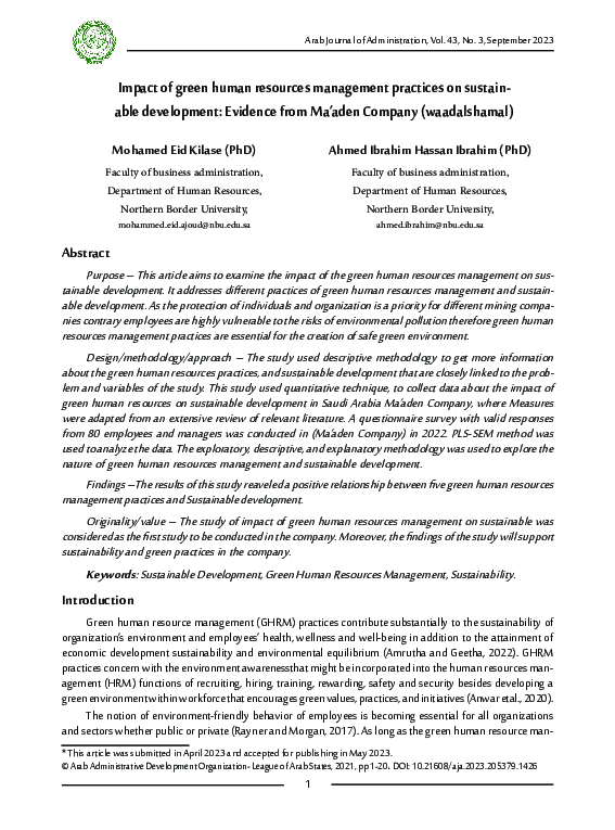 (PDF) Impact of green human resources management practices on ...