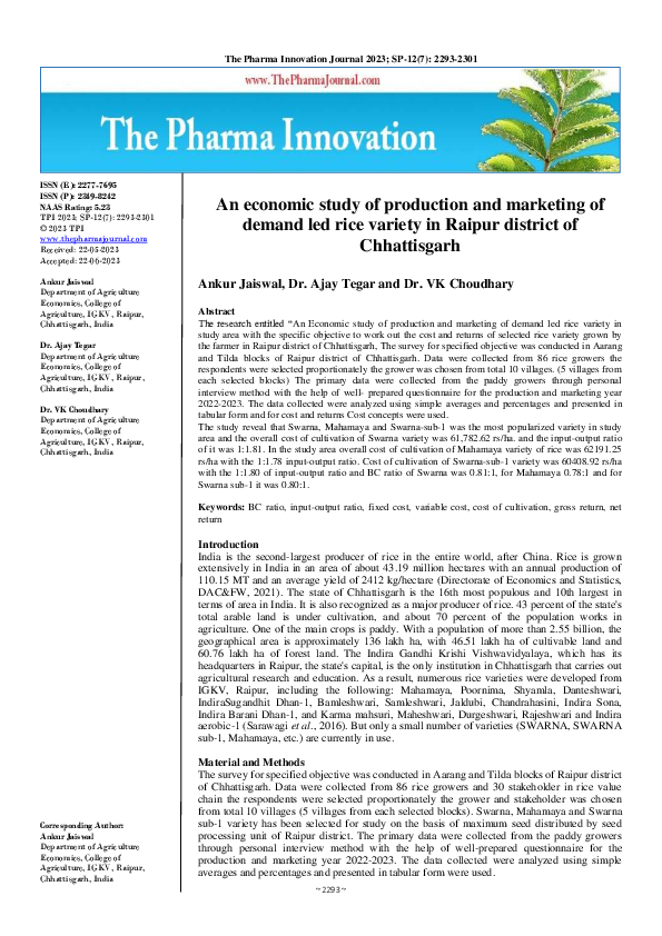 (PDF) An economic study of production and marketing of demand led rice ...
