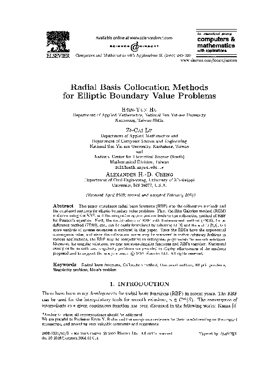 (PDF) Radial basis collocation methods for elliptic boundary value problems