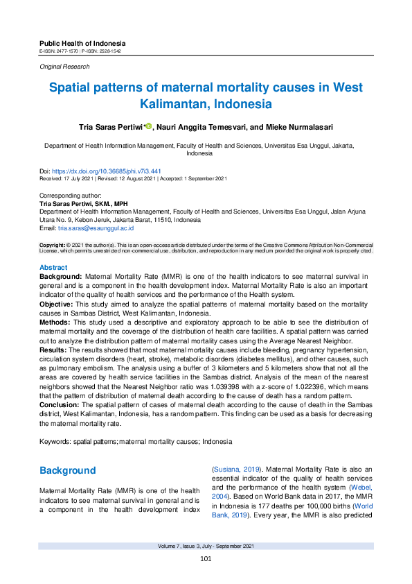 (PDF) Spatial patterns of maternal mortality causes in West Kalimantan ...