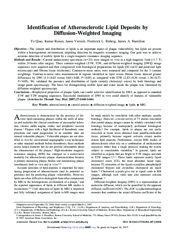 (PDF) Identification of Atherosclerotic Lipid Deposits by Diffusion ...