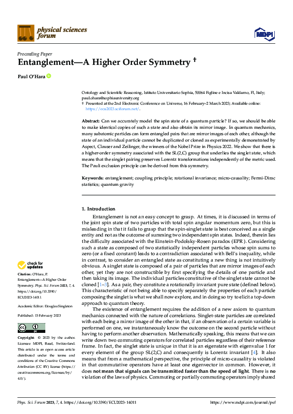 (PDF) Entanglement—A Higher Order Symmetry