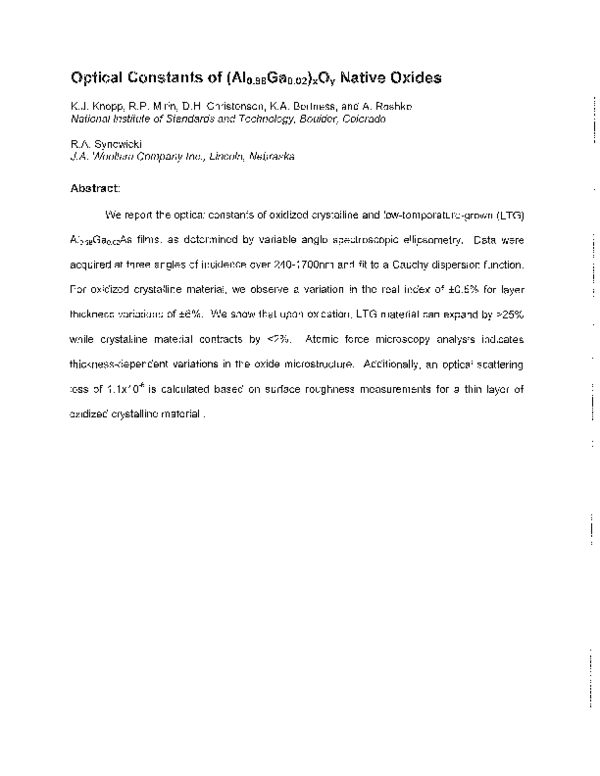 (PDF) Optical constants of (Al0.98Ga0.02)xOy native oxides