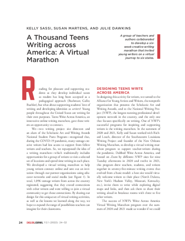 (PDF) A Thousand Teens Writing across America: A Virtual Marathon