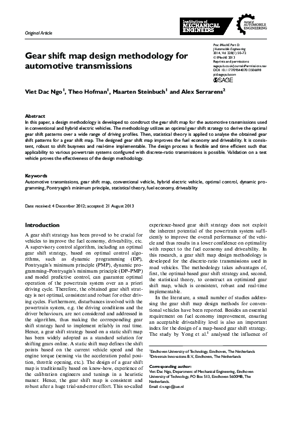 (PDF) Gear shift map design methodology for automotive transmissions