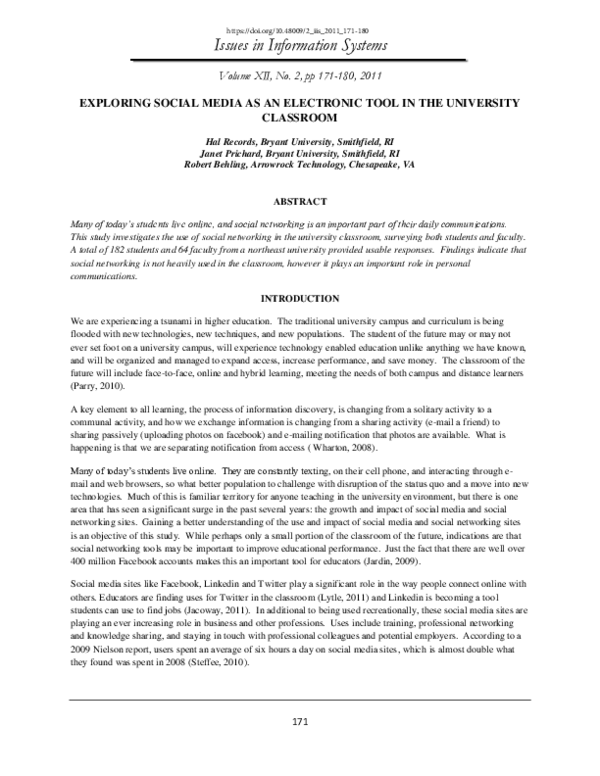 (PDF) Exploring Social Media as an Electronic Tool in the University ...