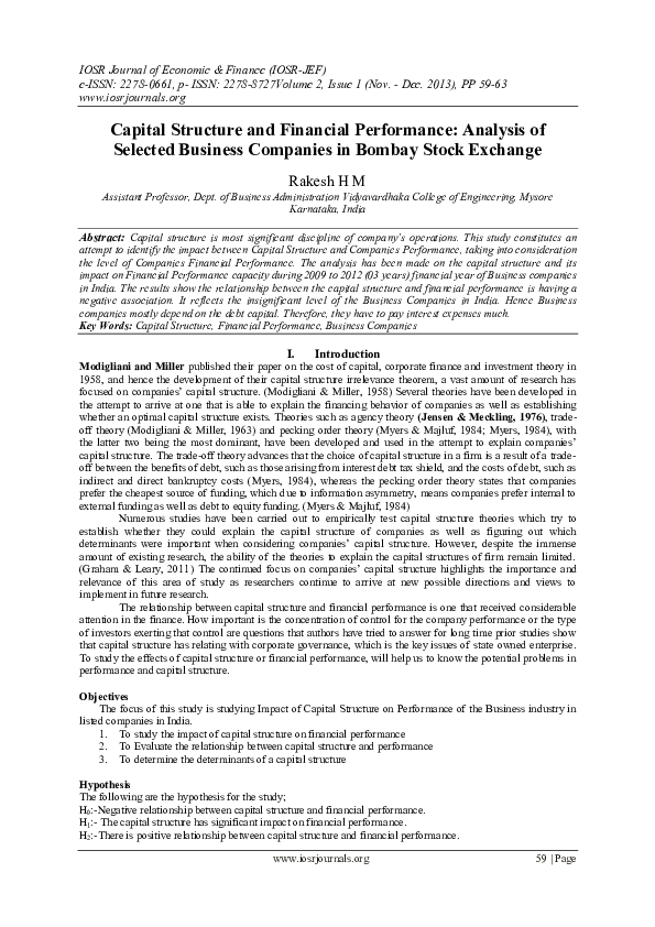 (PDF) Capital Structure and Financial Performance: Analysis of Selected ...
