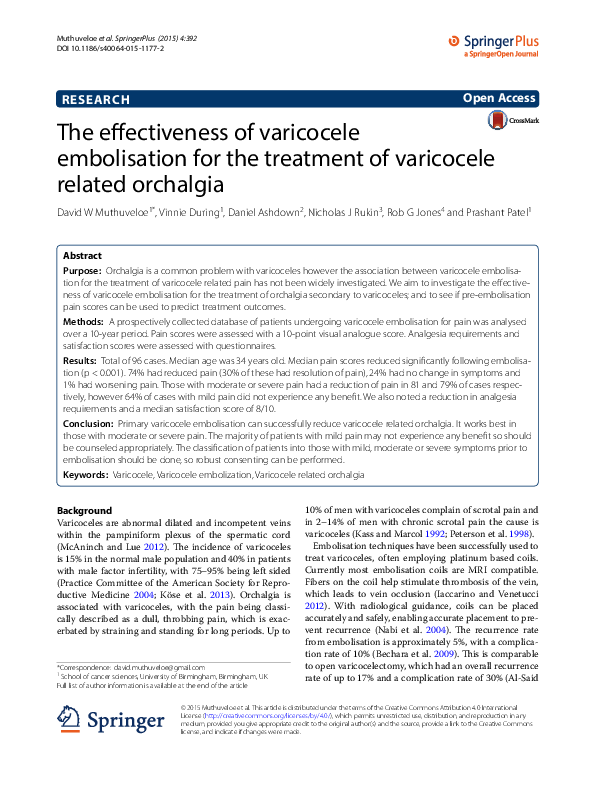 (PDF) The effectiveness of varicocele embolisation for the treatment of ...