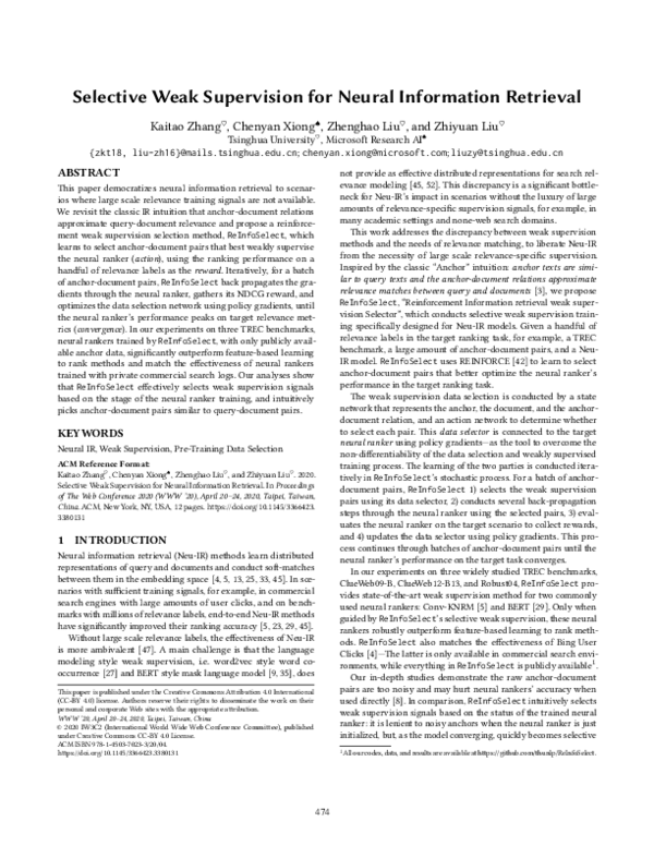 (PDF) Selective Weak Supervision for Neural Information Retrieval