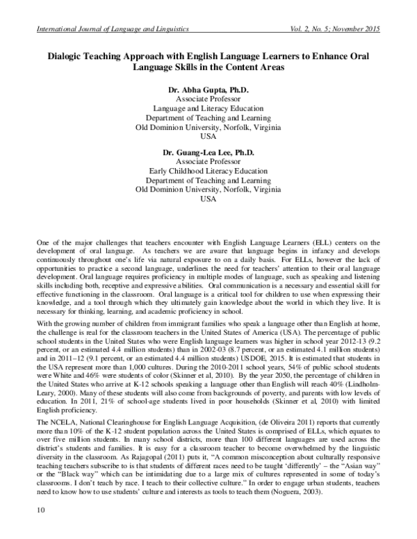 (PDF) Dialogic Teaching Approach with English Language Learners to ...