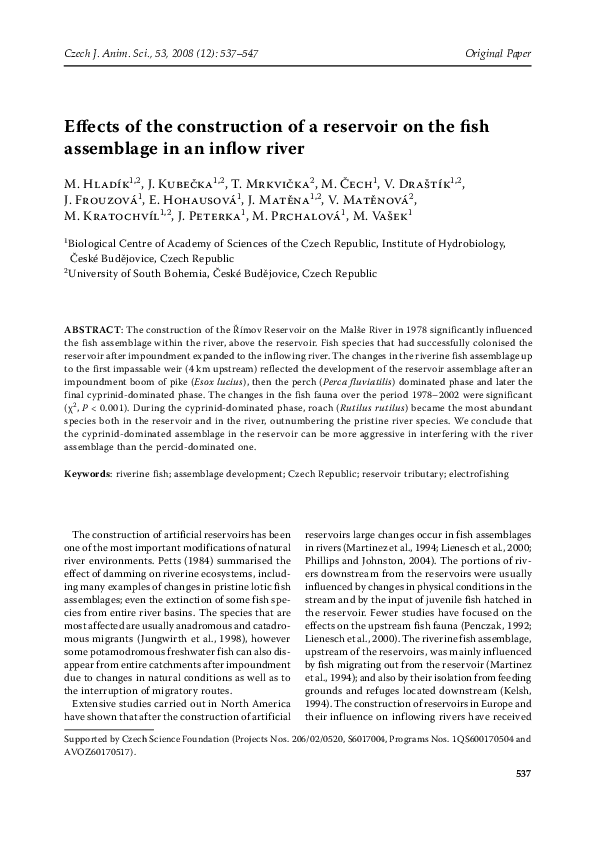 (PDF) Effects of the construction of a reservoir on the fish assemblage ...