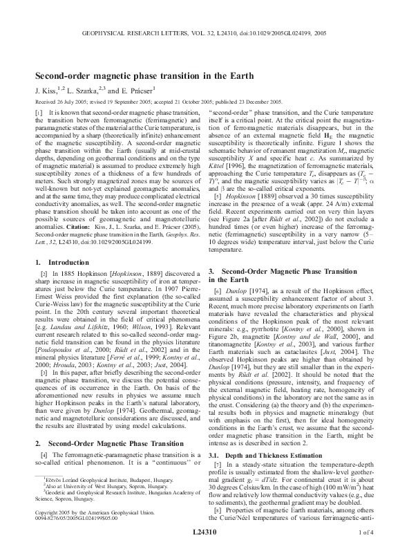 (PDF) Second-order magnetic phase transition in the Earth