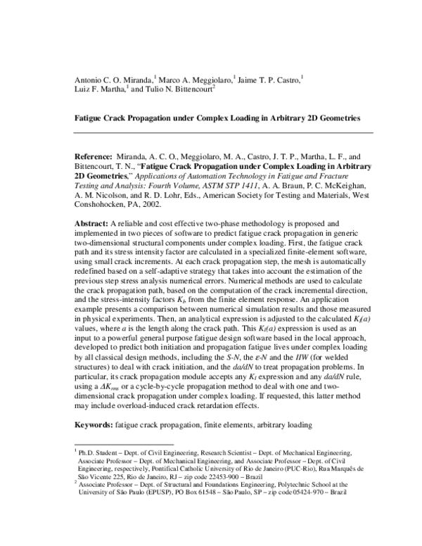 (PDF) Fatigue Crack Propagation under Complex Loading in Arbitrary 2D ...