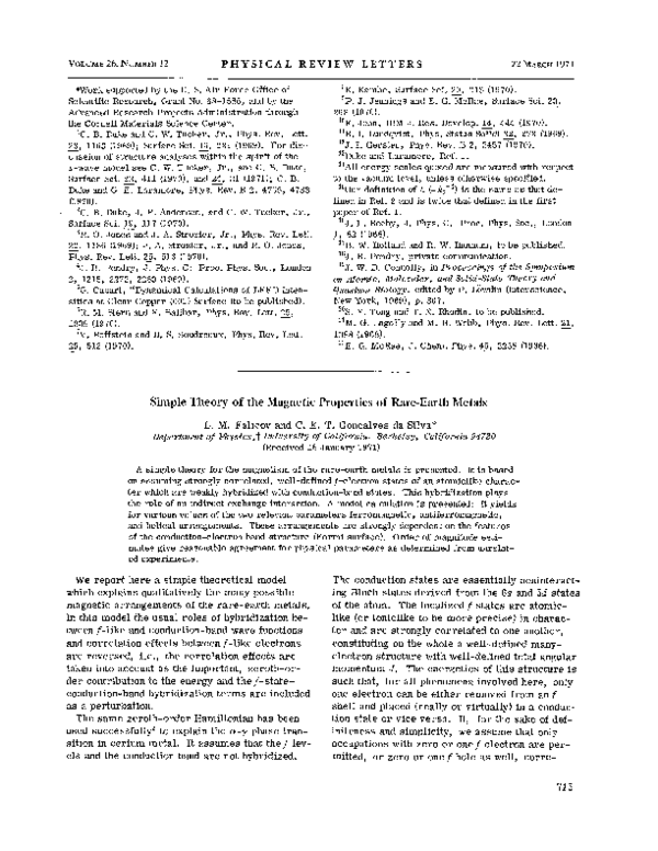 (PDF) Simple Theory of the Magnetic Properties of Rare-Earth Metals